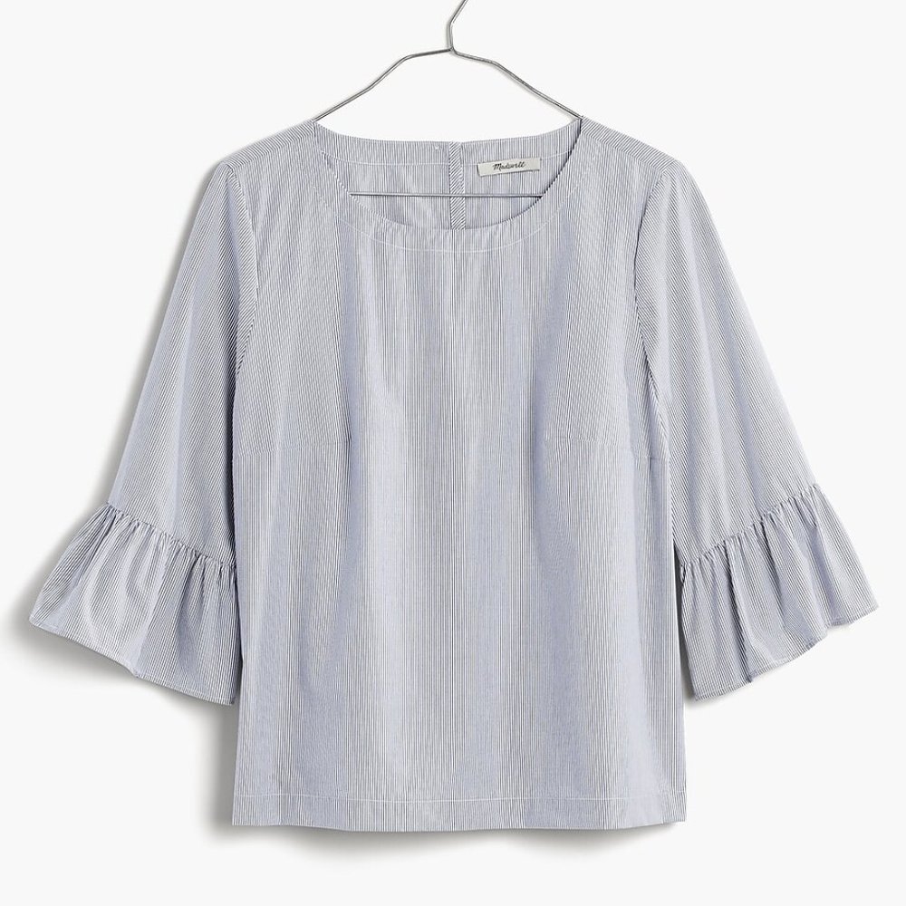 Madewell Blue and White Striped Bell Sleeve Top